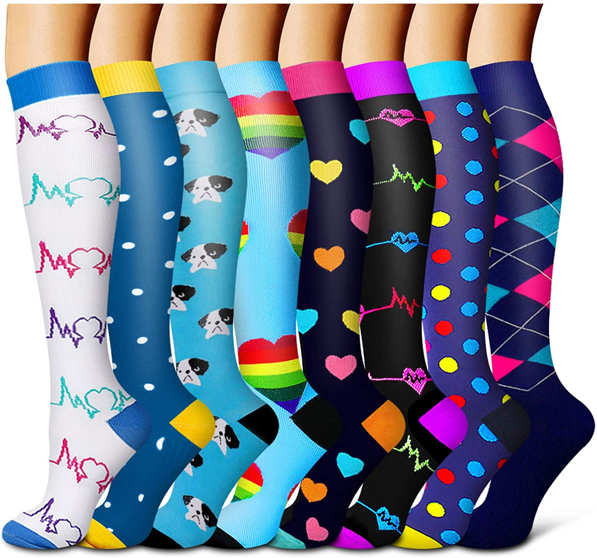 8-Pairs Fun Design Compression Socks for Man and Woman (20-30 mmHG ...