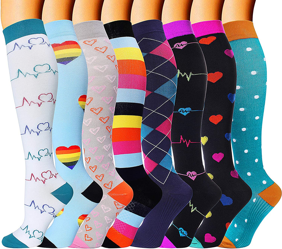 8-Pairs Mix Style Compression Socks for Man and Woman (20-30 mmHG） | A ...