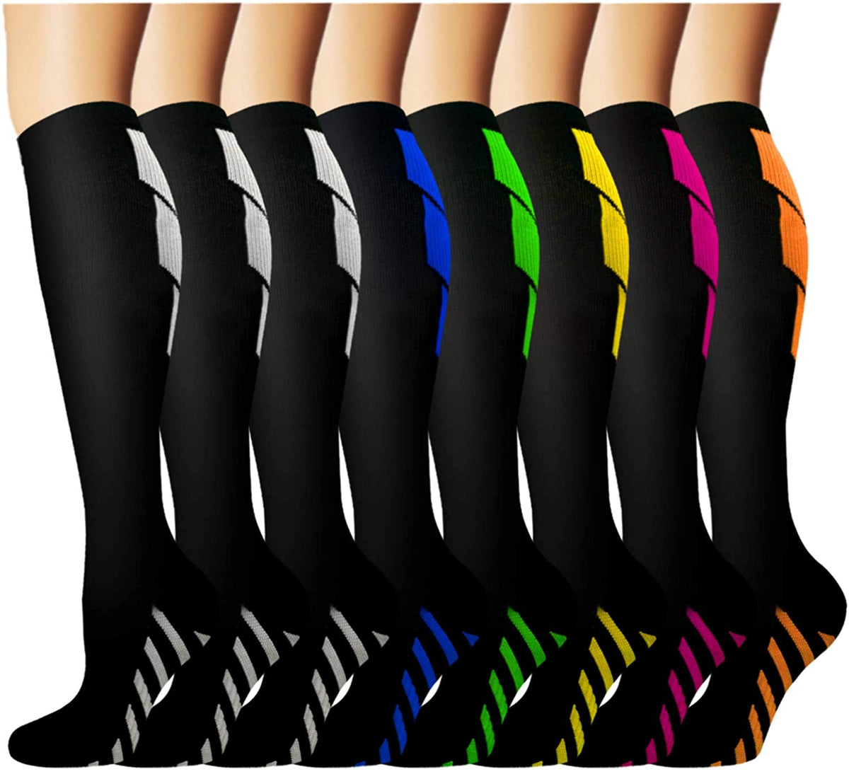 8-Pairs Color Block Compression Socks for Man and Woman (15-20 mmHG ...