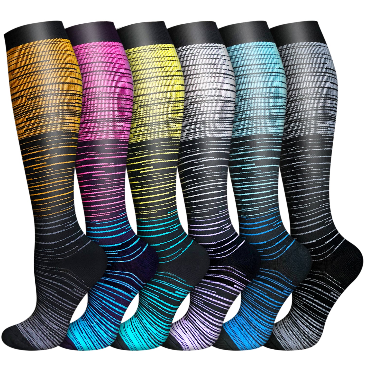 6-Pairs Gradient Change Compression Socks 20-30 mmHg for Man and Woman ...