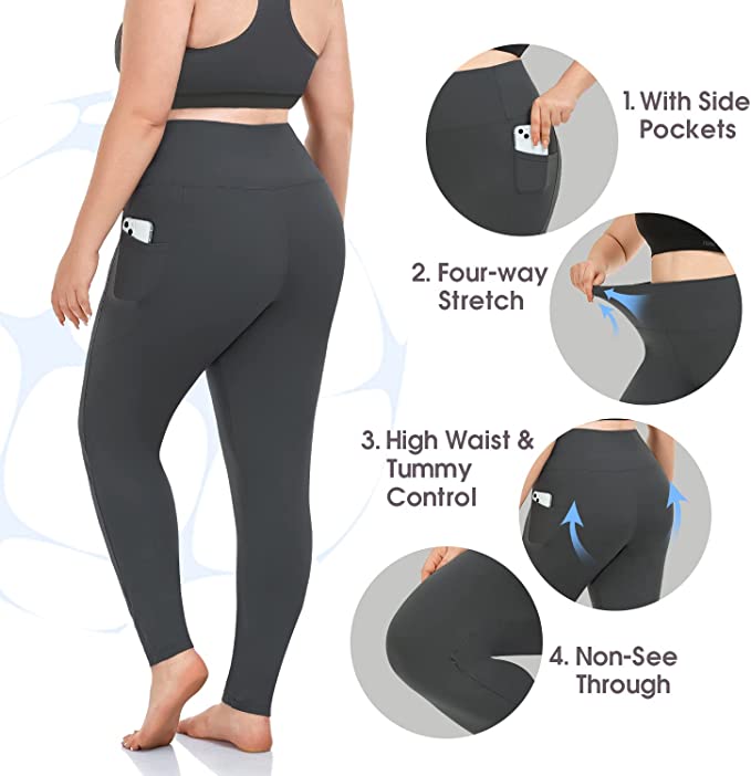 1 Pack Grey Plus Size Leggings with Pockets for Women – ACTINPUT  Compression Socks
