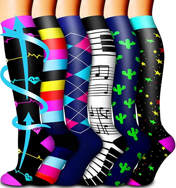 6-Pairs Colorful Compression Socks 20-30 mmHg for Man and Woman | ACTI ...