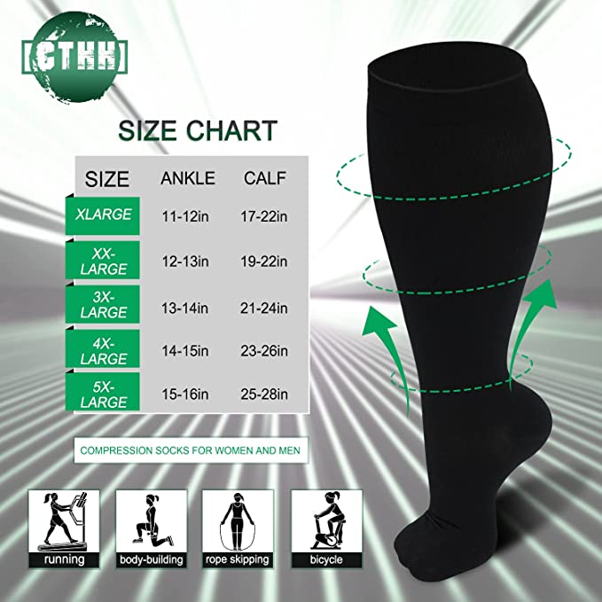 3-Pairs Black Calf Compression Socks for Man and Woman (20-30 mmHG）