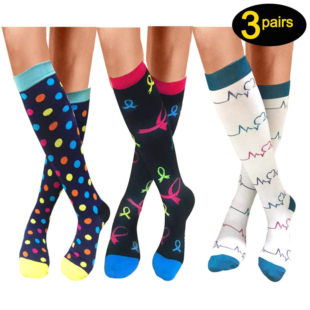 Color mixed-3Pairs Compression Socks by Actinput – ACTINPUT Compression ...