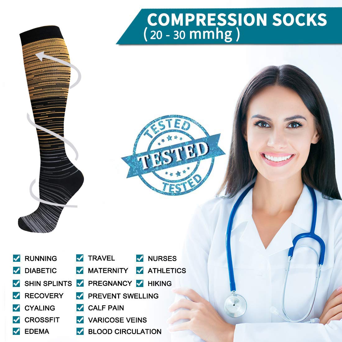 8-Pairs Gradient Compression Socks for Man and Woman (20-30 mmHG)| ACT ...