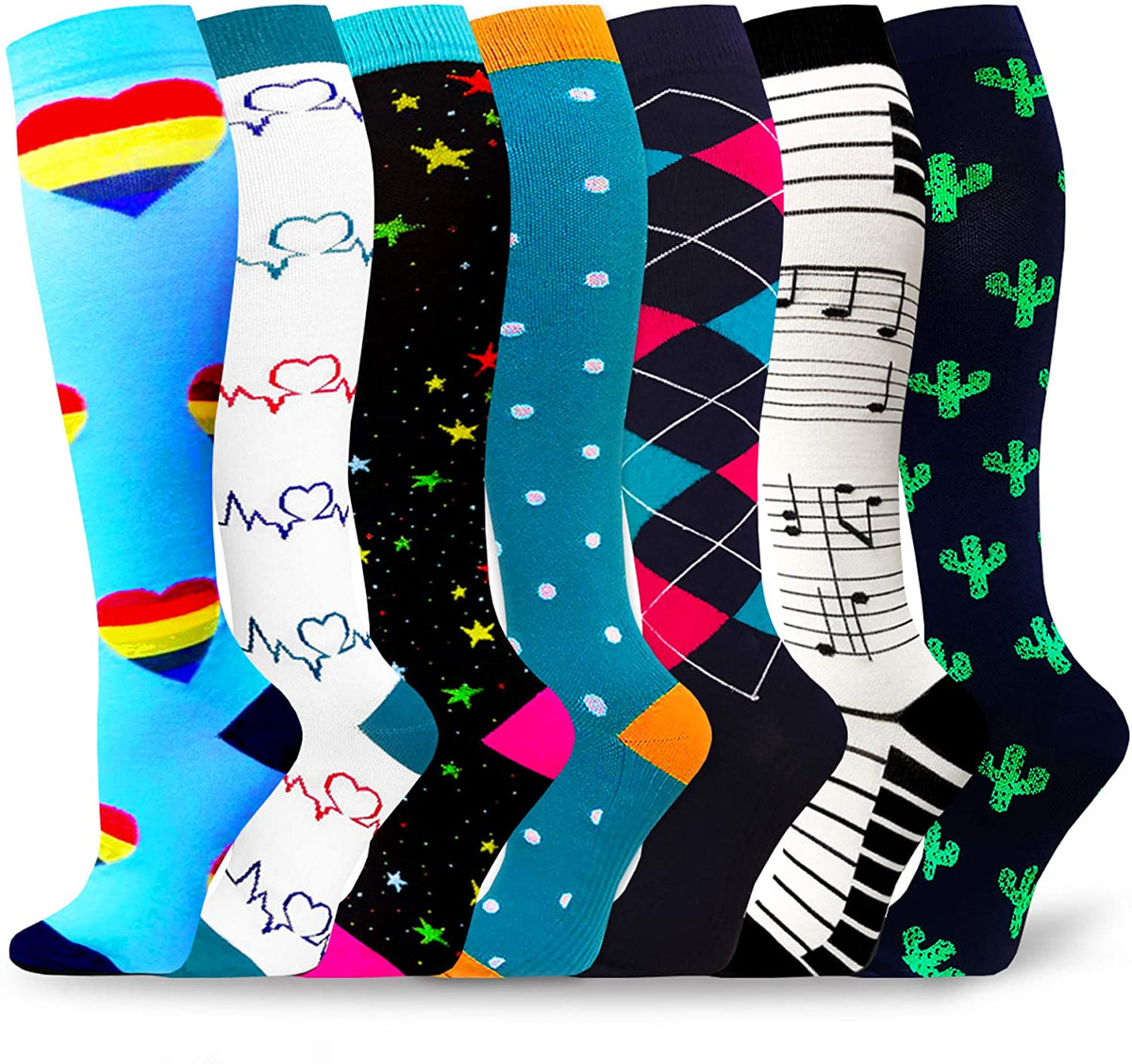 7-Pairs Fun Compression Socks for Man and Woman (20-30 mmHG) | ACTINPU ...