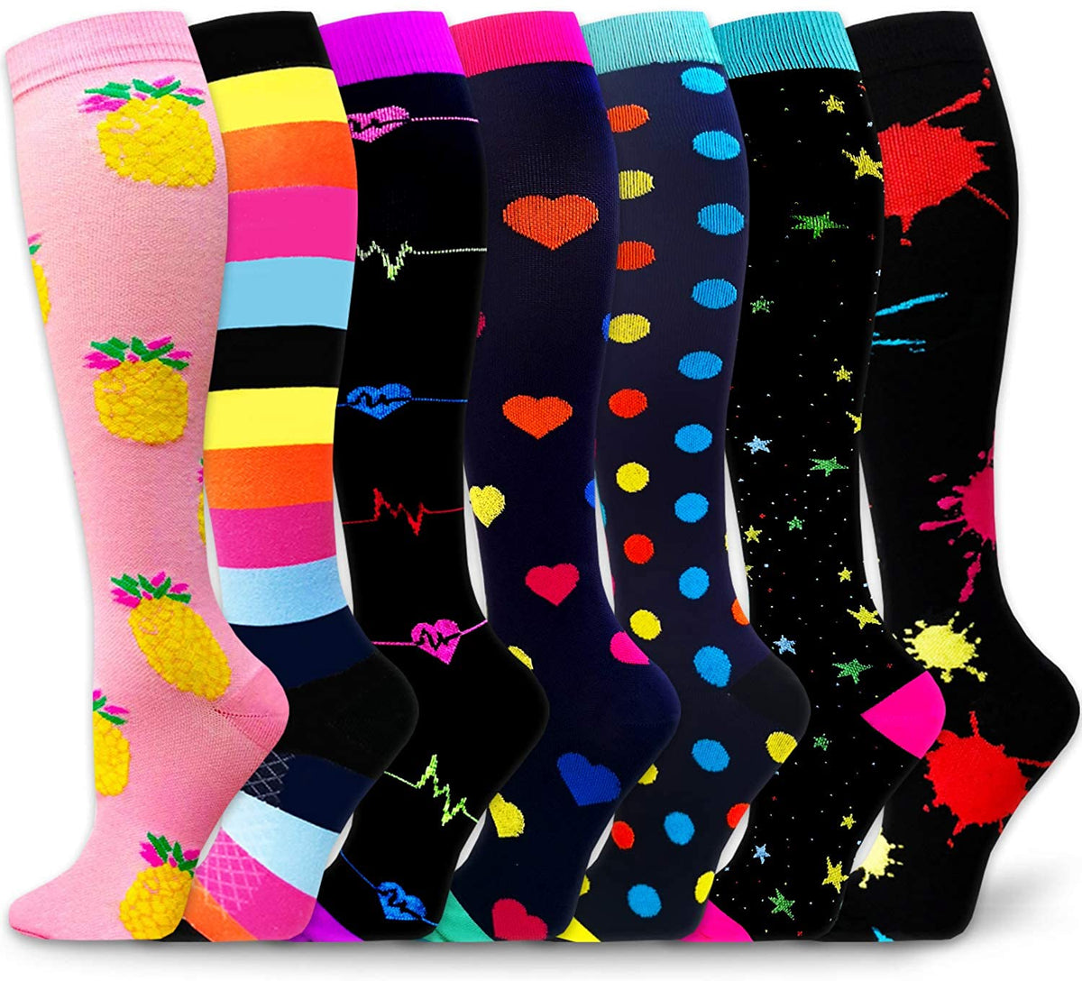 7-Pairs Fun Design Compression Socks for Man and Woman (20-30 mmHG)| A ...