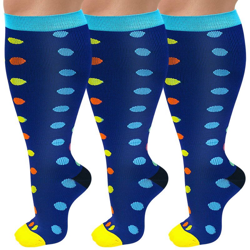 3-Pairs Dots Design Big Calf Compression Socks for Man and Woman (20-3 ...